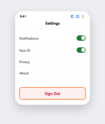 Sample screenshot of a Sign Out button on a Settings page